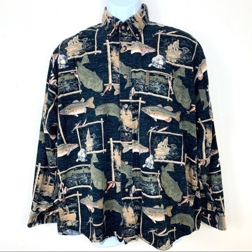 Maggelan Fisher Shirt Black Buttons Sz L